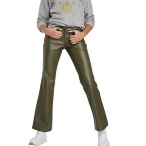 Wild Fable Faux Leather Low-Rise Flare Jeans in Olive‎ Green Size 4